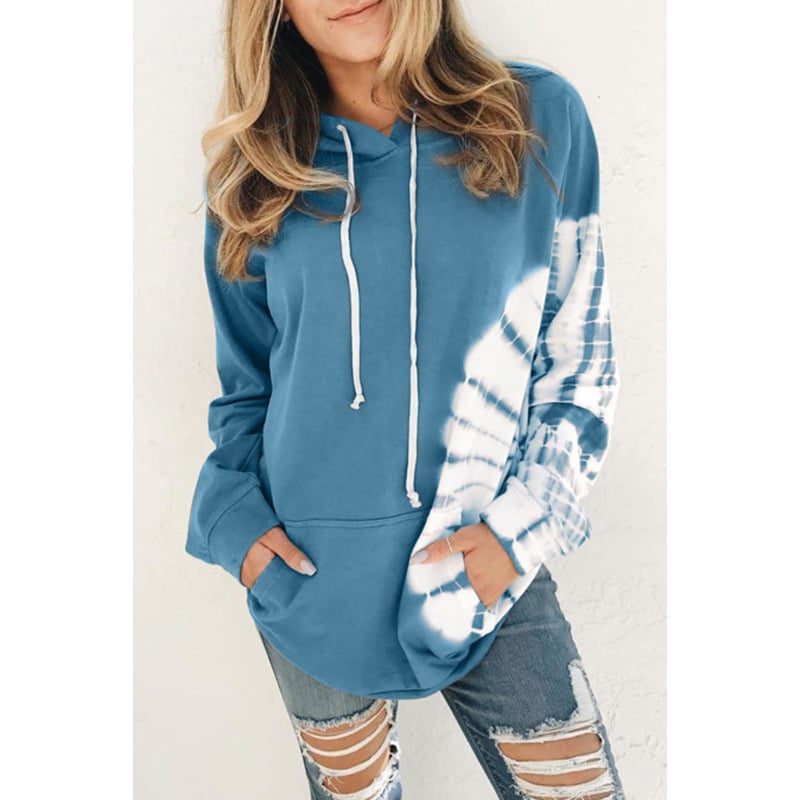 Printed Hooded Sweatshirt with Loose Long Sleeves