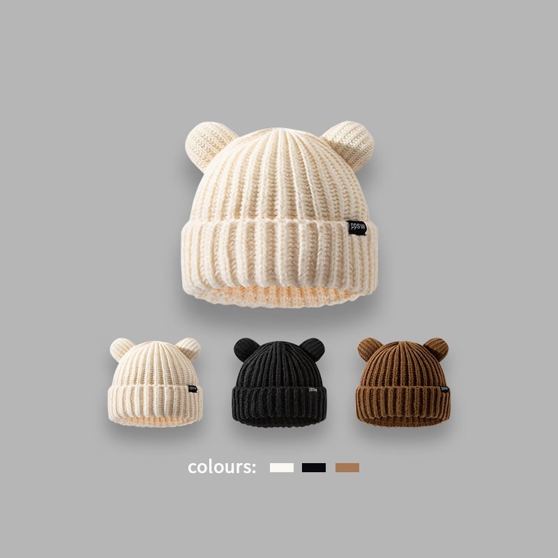 Large Edition Cute Bear Ears Loose Wool Hat