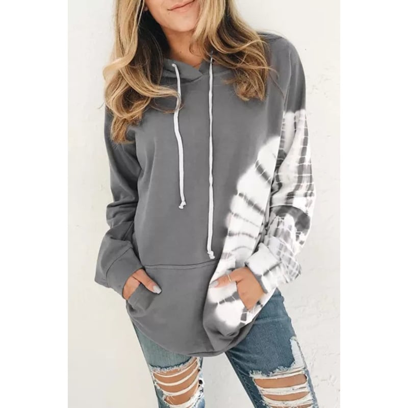 Printed Hooded Sweatshirt with Loose Long Sleeves