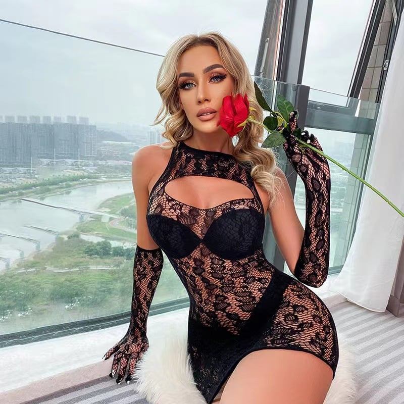 Leopard Print Hollow-out Fishnet See-through Skirt Suit